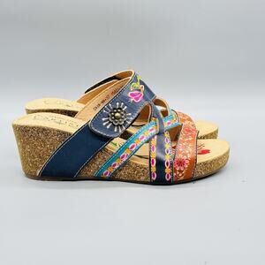 Spring Step L'Artiste Sandals Womens 6.5 Multicolor Leather Swan Floral Wedge